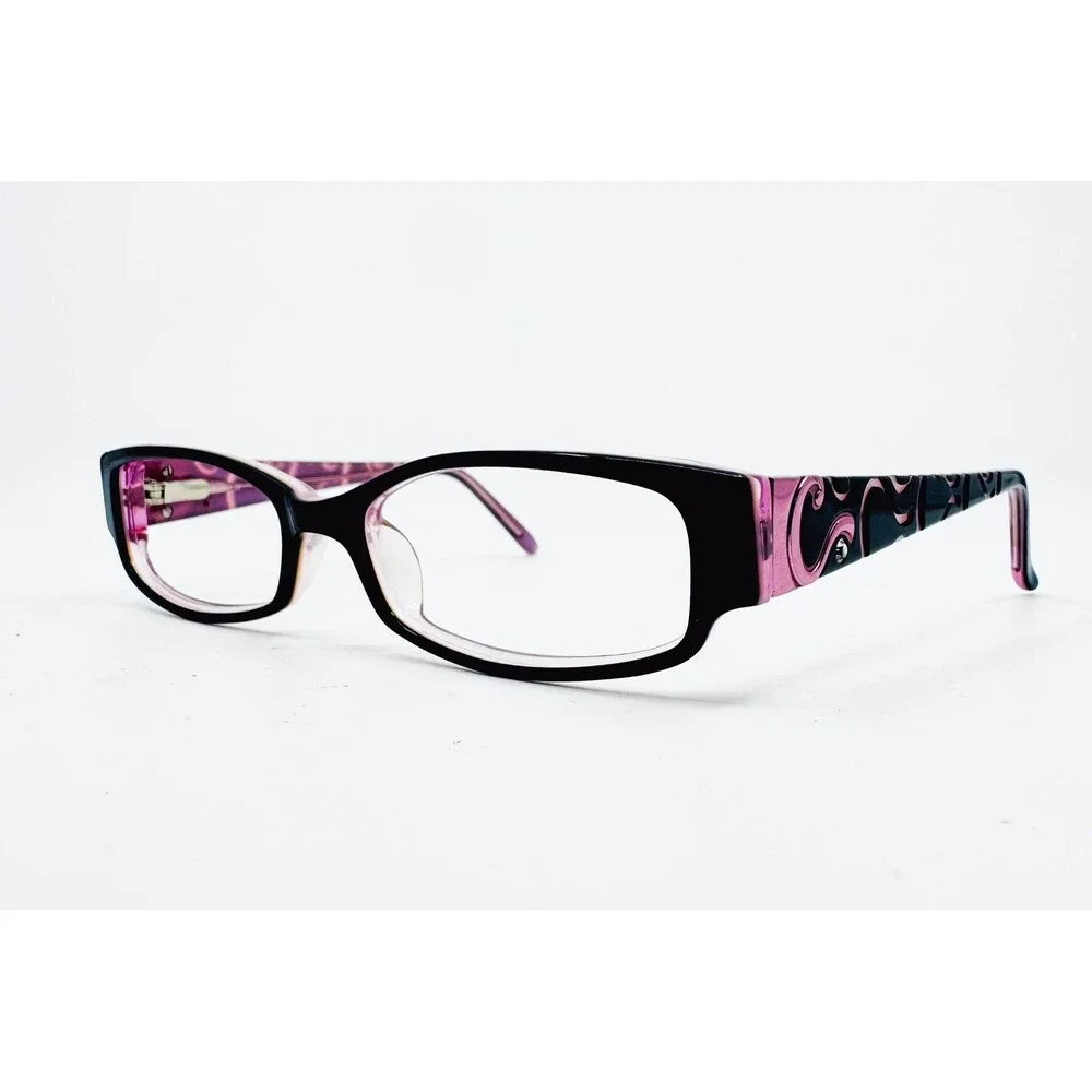 C Asia Eyeglasses Womens Black Pink Swirl Rectangle Frames 51-16-135 56